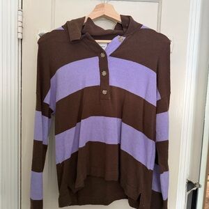 Anthropologie Brown and Purple Striped Rugby Top